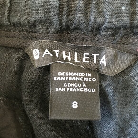 ATHLETA Black CABO 100% Linen Drawstring Waist Zip Pocket Mock Fly Jogger Pant - Picture 2 of 11